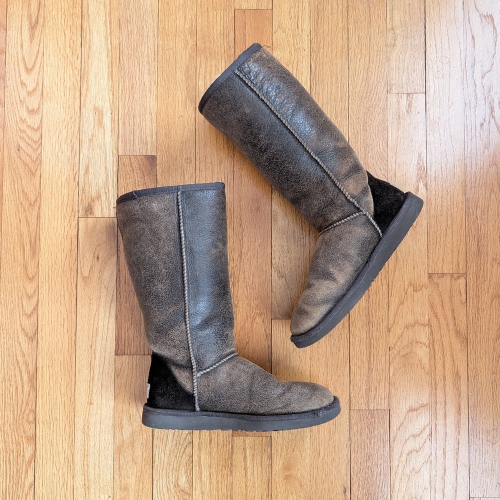 Ugg Australia Brown Classic Tall Sheepskin Lined Leather Boots